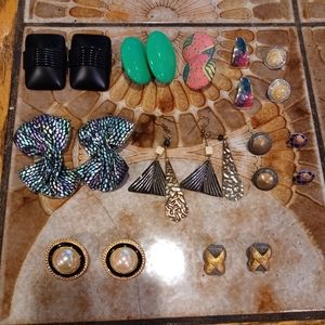 11 pairs of various earrings nine posts one hook two clip-ons